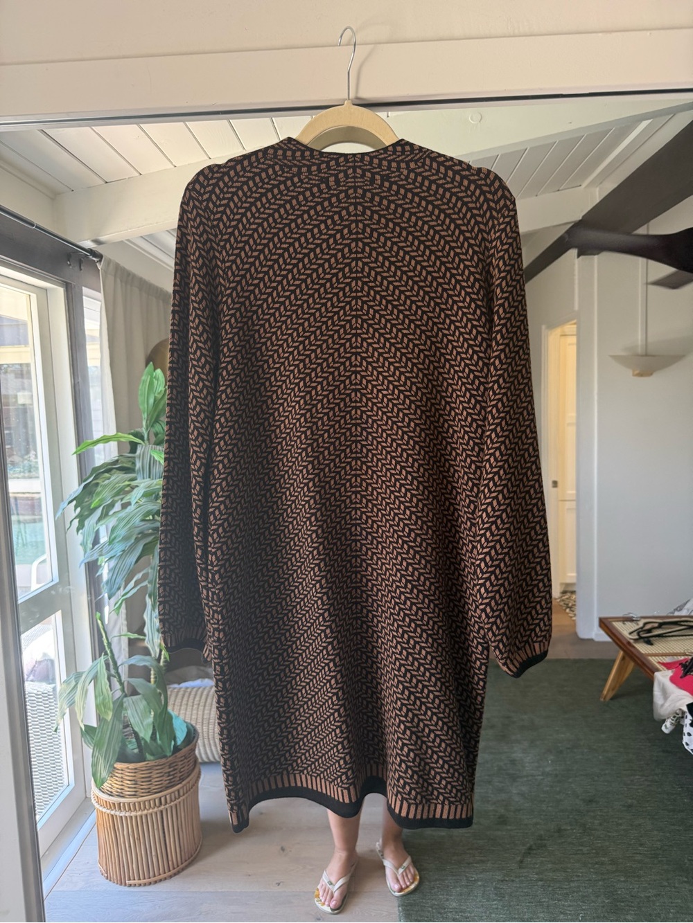 Max Studio Black and Brown Chevron-Pattern Knit Long Sleeve Dress